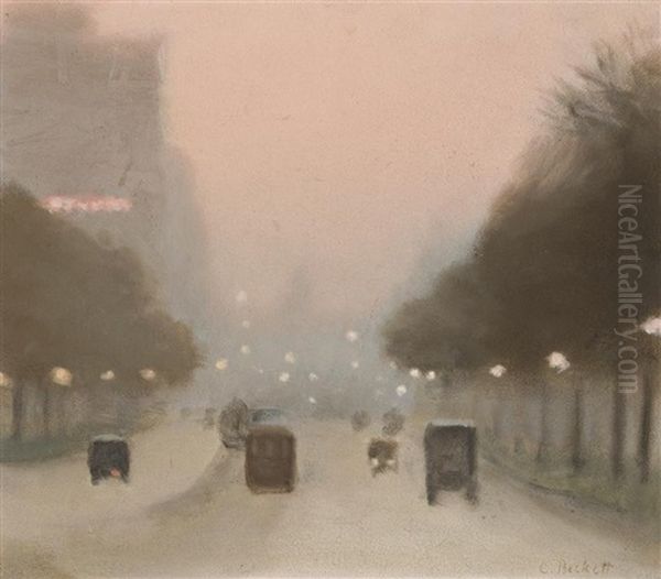 Evening, St. Kilda Road Oil Painting by Clarice Marjoribanks Beckett