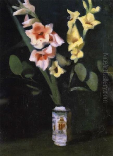 Gum Leaves And Gladiola Oil Painting by Clarice Marjoribanks Beckett