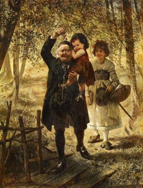 Der Besuch Des Grosvaters Oil Painting by Conrad Beckmann