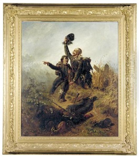 Shouting For A Stretcher (der Ruf Nach Einer Trage) Oil Painting by Conrad Beckmann