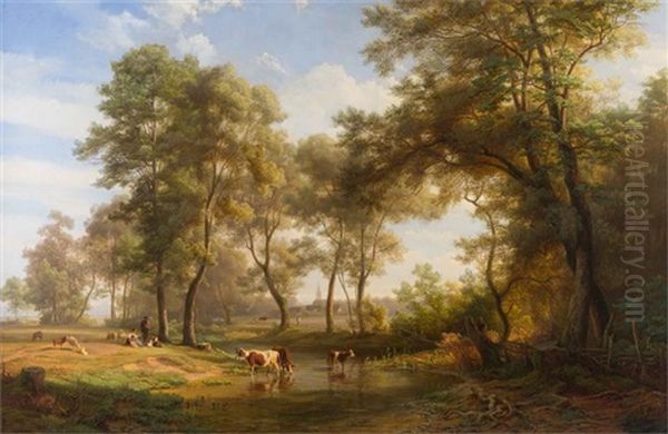 Landschaft In Prien Am Chiemsee Oil Painting by Johann (Hans) Beckmann