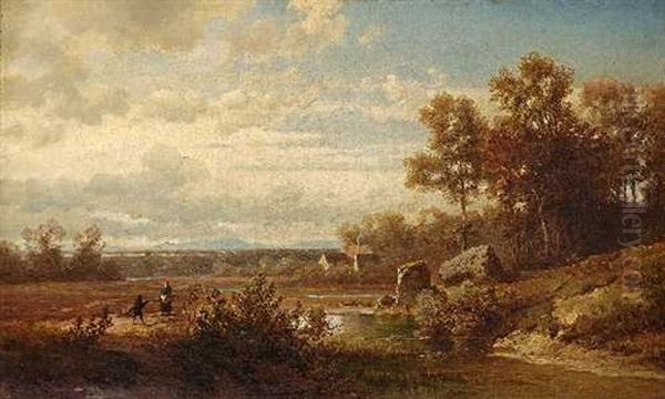 Holzsammler In Herbstlicher Landschaft Oil Painting by Johann (Hans) Beckmann