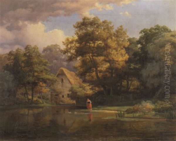 Teich Mit Wassermuhle Oil Painting by Johann (Hans) Beckmann