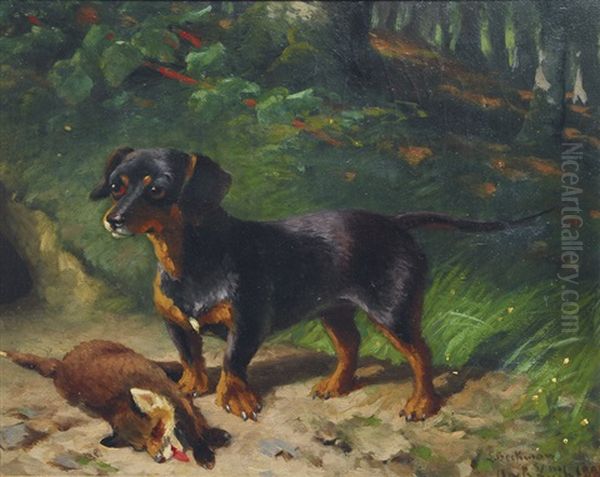 A Badger Oil Painting by Ludwig Beckmann