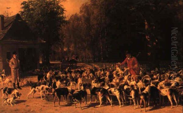 Sammlung Der Jagdhunde (assembling The Hounds) Oil Painting by Ludwig Beckmann