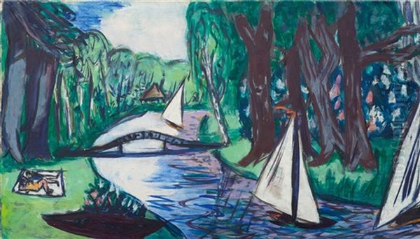 Waldgracht Mit Segeln by Max Beckmann