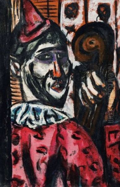 Clown, Rosaviolett Oil Painting by Max Beckmann