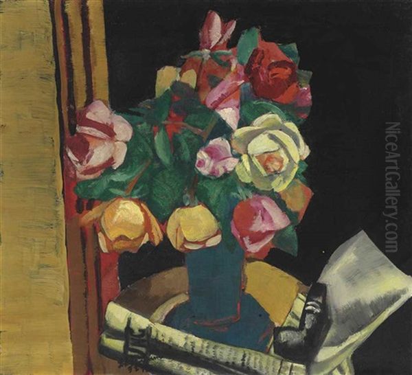 Stilleben Mit Rosen Oil Painting by Max Beckmann