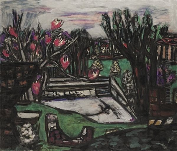 Alter Swimmingpool (fruhlingslandschaft) (old Swimming Pool (spring Landscape)) Oil Painting by Max Beckmann