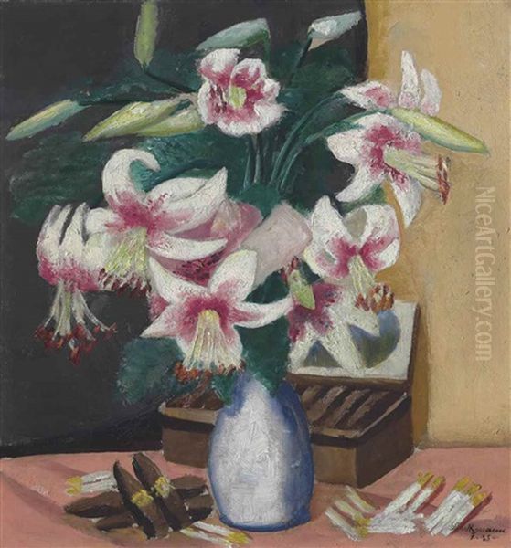 Stilleben Mit Turkenbund (blumen Mit Zigarrenkiste) Oil Painting by Max Beckmann