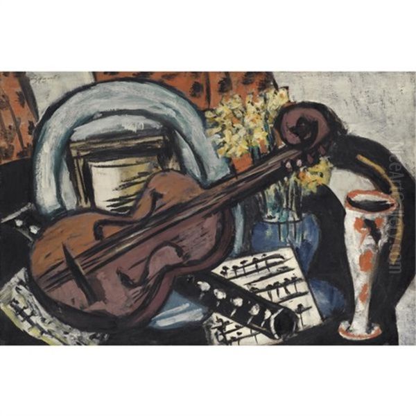 Stilleben Mit Geige Und Flote (still-life With Violin And Flute) Oil Painting by Max Beckmann