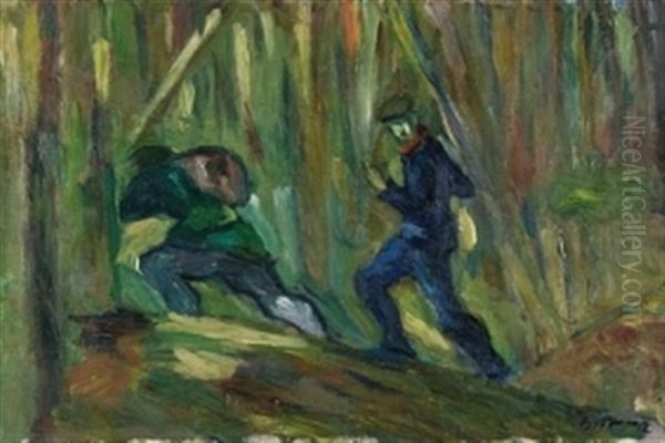 Kaninchendiebe Im Hermsdorfer Wald (huhnerdiebe) Oil Painting by Max Beckmann