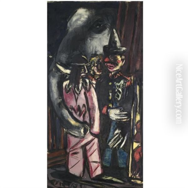 Elefant Und Clown Im Stall - Elephant And Clown In The Stable Oil Painting by Max Beckmann