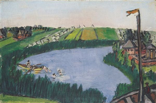 Sommertag - Hollandische Landschaft Mit Badenden Oil Painting by Max Beckmann