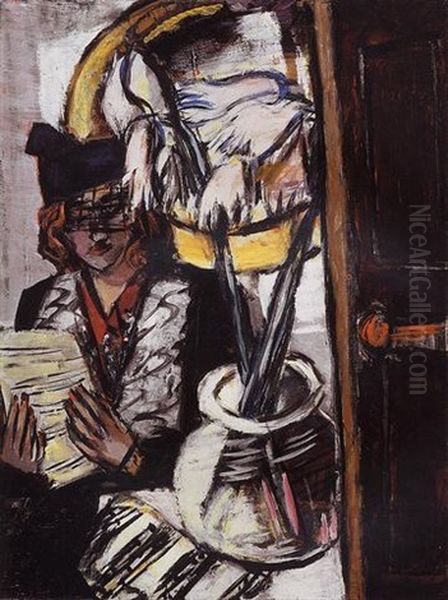 Frau Mit Blumen Oil Painting by Max Beckmann