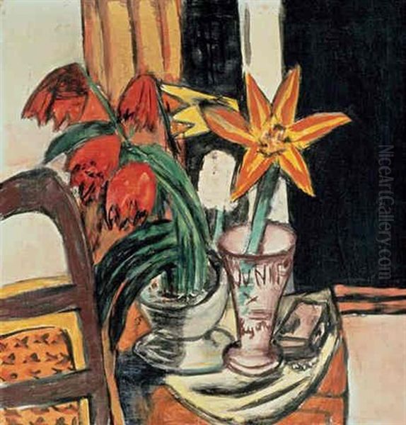 Rote Tulpen Und Feuerlilien Oil Painting by Max Beckmann