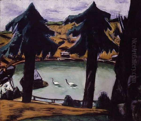 Bergsee Mit Schwanen Oil Painting by Max Beckmann