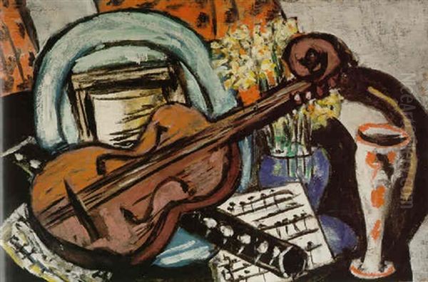 Stilleben Mit Geige Und Flote Oil Painting by Max Beckmann