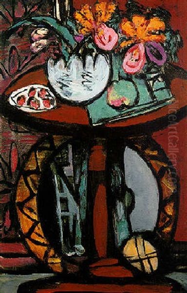 Stilleben Mit Orange-rosa Orchideen Oil Painting by Max Beckmann