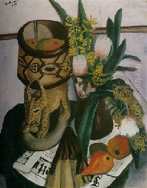 Stilleben Mit Afrikanischer Plastik (still Life With African Sculpture) Oil Painting by Max Beckmann