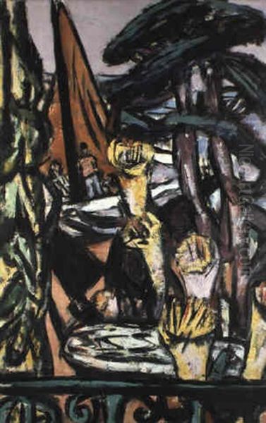 Cap Martin Mit Gelben Blumen Oil Painting by Max Beckmann