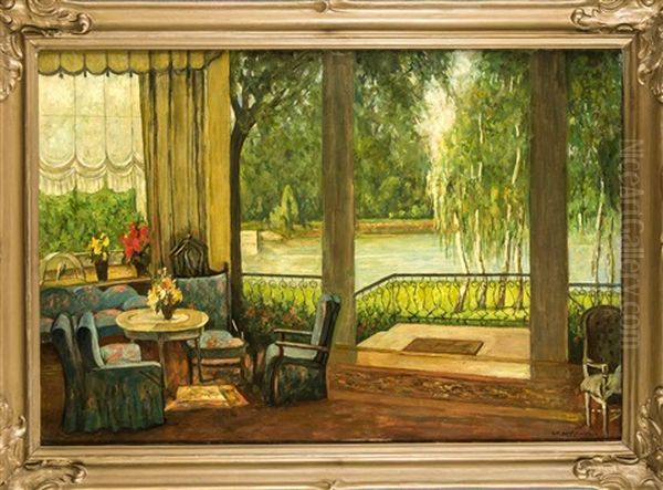 Berliner Interieur Aus Den 1920er Jahren Mit Ausblick Auf Eine Parkanlage Oil Painting by Wilhelm Beckmann