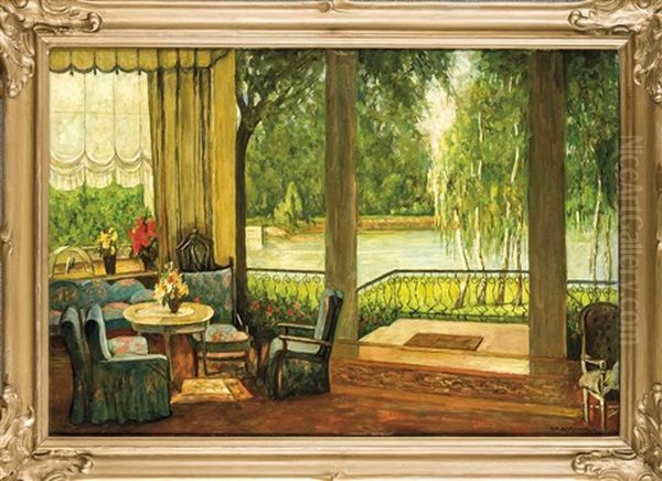 Berliner Interieur Aus Dem 1920er Jahren Mit Ausblick Auf Eine Parkanlage Oil Painting by Wilhelm Beckmann