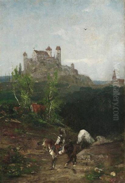 Reiterzug Vor Der Kulisse Einer Mittelalterlichen Burganlage Oil Painting by Wilhelm Beckmann