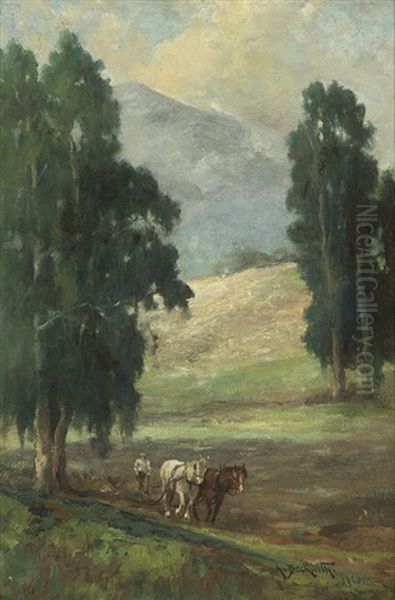 California Landscape With Plowman Oil Painting by Arthur Beckwith