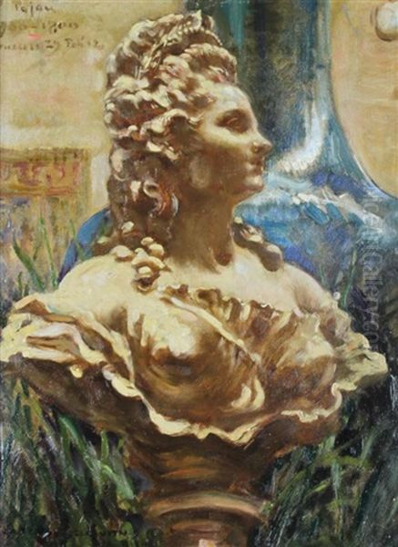 Sculpture After Pajou Oil Painting by James Carroll Beckwith