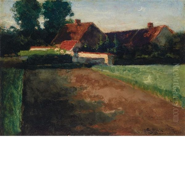 Back Of J. F. Millet's Garden (j. F. Millet's House From The Fields) Oil Painting by James Carroll Beckwith