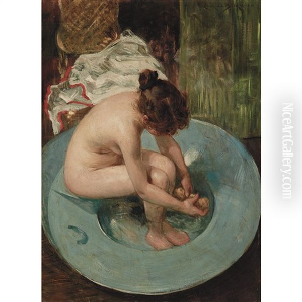 Young Woman Bathing Oil Painting by James Carroll Beckwith