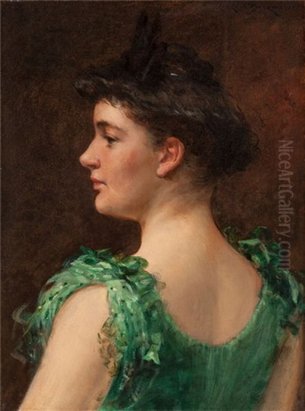 The Green Dress Oil Painting by James Carroll Beckwith