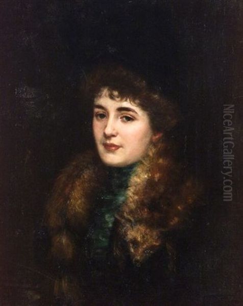 Portrait Of A Woman In A Fur Stole Oil Painting by James Carroll Beckwith