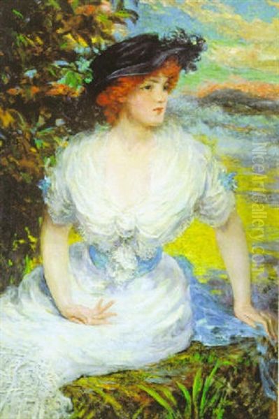 Woman In A White Dress Oil Painting by James Carroll Beckwith