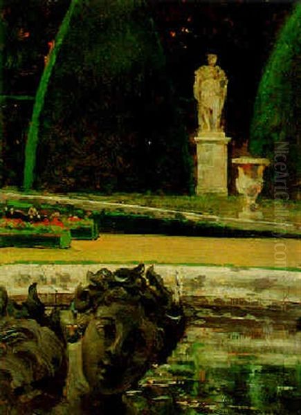 Statues In The Fountain Oil Painting by James Carroll Beckwith