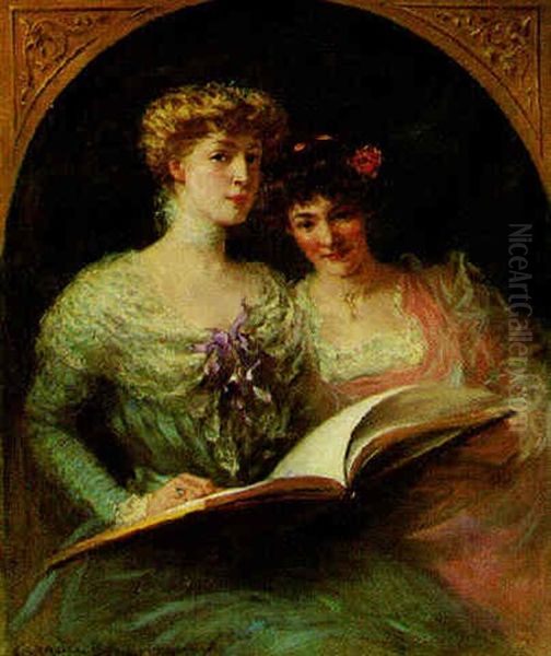 Miss Sophie And Miss Helen Langdon Oil Painting by James Carroll Beckwith