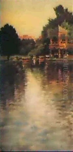 Old Boathouse In Central Park Oil Painting by James Carroll Beckwith