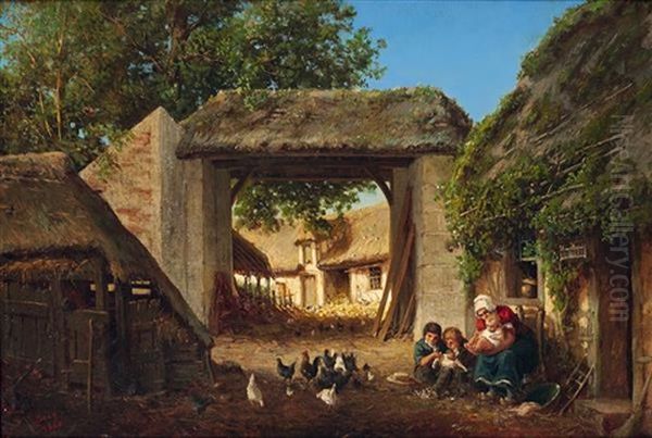 A La Ferme Oil Painting by Louise Marie Becq de Fouquieres