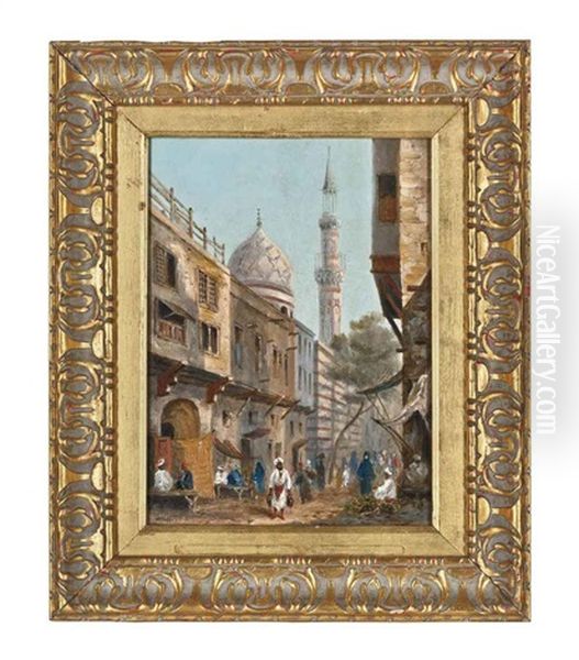 Cairo Street Scene (+ At The Market, Cairo; Pair) Oil Painting by Francis Bedford