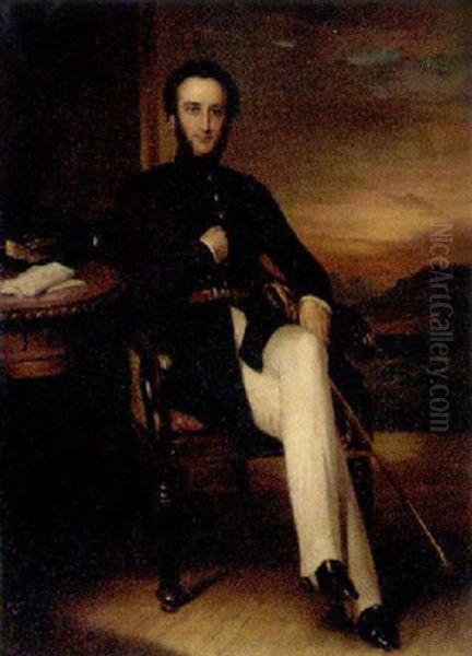 Portrait Of Colonel Holland Of Kingsgate Castle, Kent, In Regimental Uniform Oil Painting by George Duncan Beechey