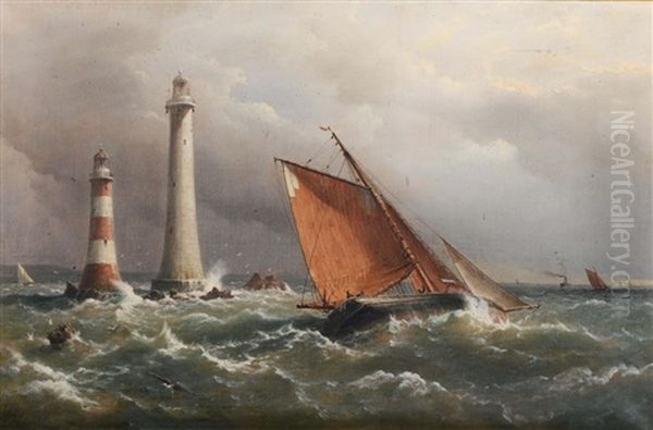 The Old And The New, The Eddystone Lighthouse, Plymouth Oil Painting by Richard Brydges Beechey