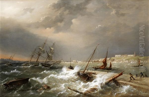 Wild Weather In The Sound, Plymouth Oil Painting by Richard Brydges Beechey