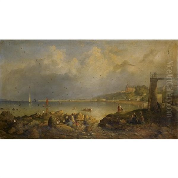 View Of Part Of Dublin Bay (from The Rocks Between Salthill And Seapoint Stations) Oil Painting by Richard Brydges Beechey