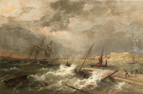 Wild Weather In The Sound, Plymouth Oil Painting by Richard Brydges Beechey