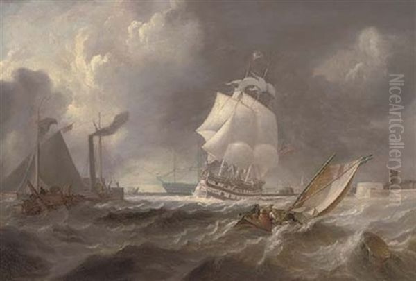 A Two-decker Emerging From Portsmouth Harbour Into Rough Waters by Richard Brydges Beechey