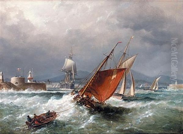 Shipping Off Dun Laoghaire Oil Painting by Richard Brydges Beechey