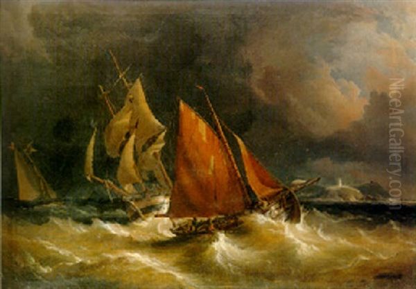 A Hooker Off Cork Harbour Oil Painting by Richard Brydges Beechey