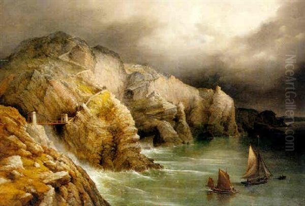 South Stack Bridge And Approach To It, Holyhead Oil Painting by Richard Brydges Beechey