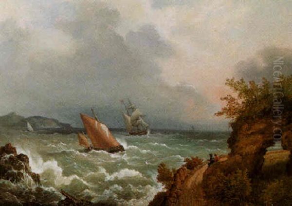 Lugger Off The Coast Oil Painting by Richard Brydges Beechey